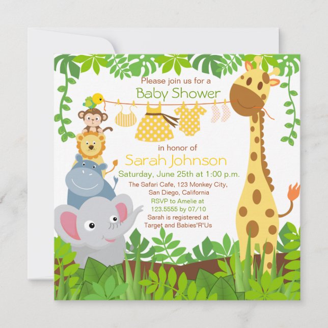 Jungle Animaux Safari Girl Baby shower Invitation (Devant)