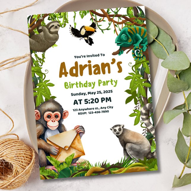 Jungle Anniversaire Invitation Safari Animaux Anni (Créateur téléchargé)