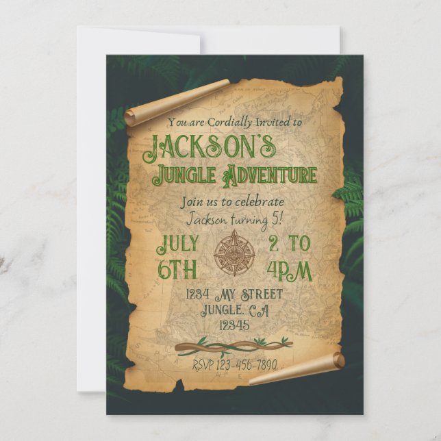 Jungle Aventure Thème Anniversaire Invitation (Devant)