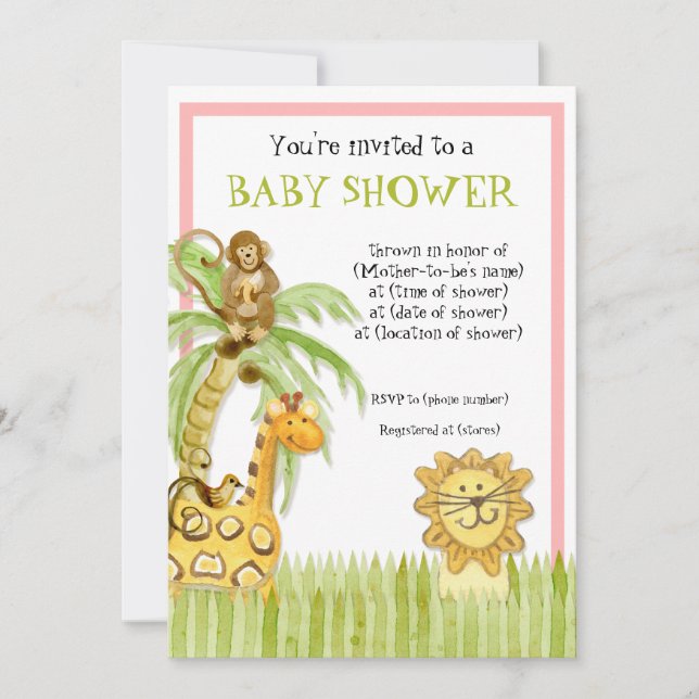 Jungle Babies, Boy Baby Shower Invitation - Green (Front)