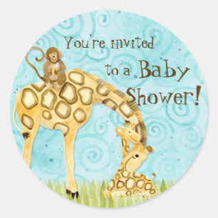 Jungle Babies, Boy Baby Shower Stickers - Blue