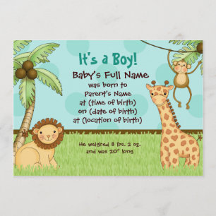 Jungle Babies - Boy Birth Announcement