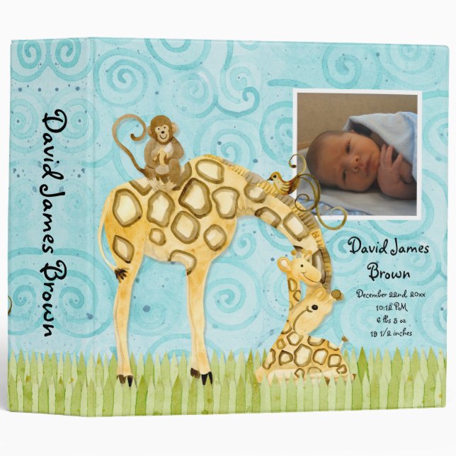 Jungle Babies, Giraffe Baby Book Classeur Scrapboo (Devant/Côté)