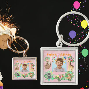 Jungle Baby Animals 3rd Birthday Photo Keychain