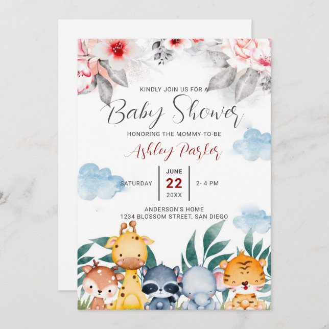 Jungle Baby Animals  Invitation (Front/Back)