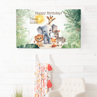 Jungle baby animals kids birthday party sign fun