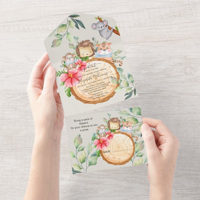 Jungle Baby  Animals Shower Greenery Safari  All In One Invitation (Tearaway)