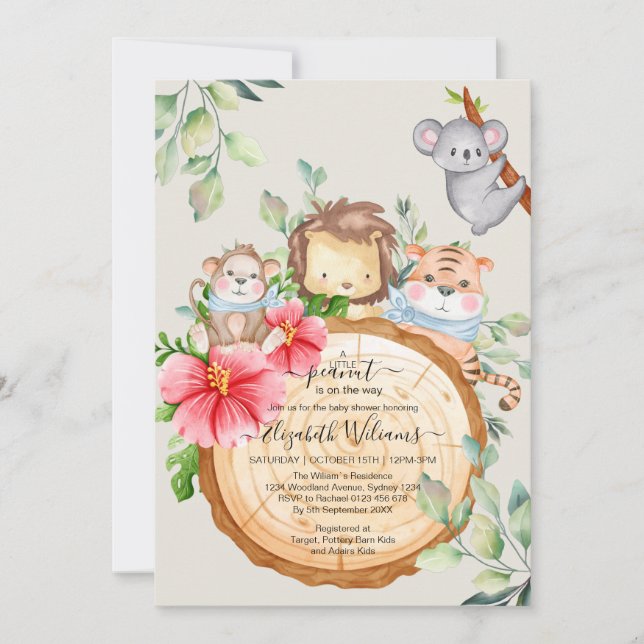 Jungle Baby  Animals Shower Greenery Safari  Invitation (Front)