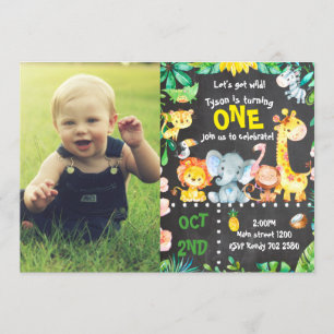 Jungle Baby Boy First Birthday Safari ZOO Invitation