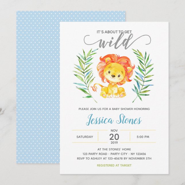 Jungle Baby Boy Shower Invitations (Lion) (Front/Back)