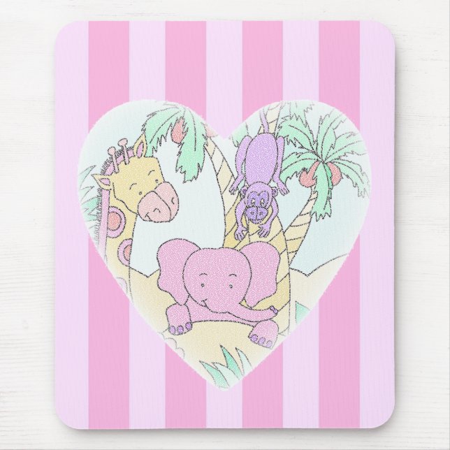 Jungle Baby Heart 2 mousepad -with pink stripes (Front)