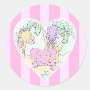 Jungle Baby Heart Blessings- girl Classic Round Sticker