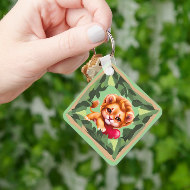 Jungle Baby Lion with a Red Heart Keychain (Hand)