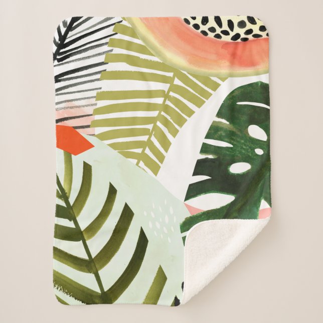 Jungle Beat Tropical Greenery Sherpa Blanket (Front)