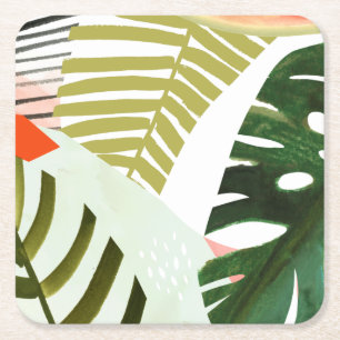Jungle Beat Tropical Greenery Square Paper Coaster