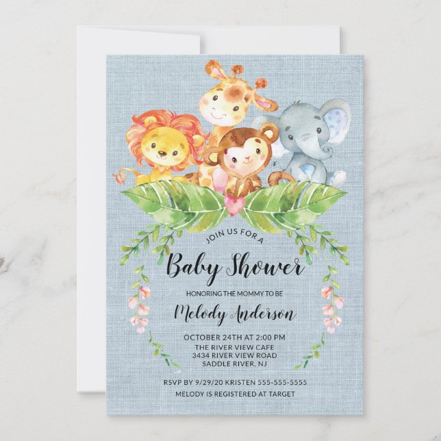 Jungle Bébé Animaux garçons Baby shower Invitation (Devant)