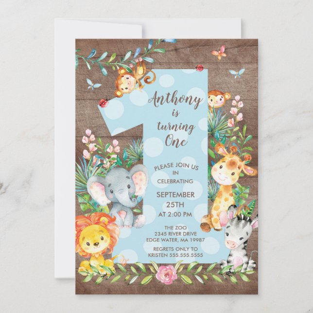Jungle Big One Boys Birthday Invitation