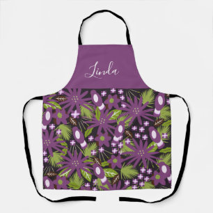 Jungle Bird Pattern Purple Greenery Tropical Plant Apron