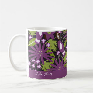Jungle Bird Pattern Purple Greenery Tropical Plant Coffee Mug