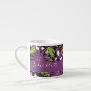 Jungle Bird Pattern Purple Greenery Tropical Plant Espresso Cup