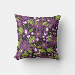 Jungle Bird Pattern Purple Greenery Tropical Throw Pillow
