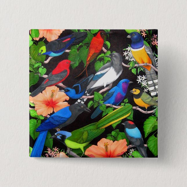 Jungle Birds of Mexico 2 Inch Square Button (Front)