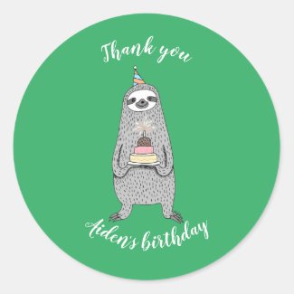 Jungle Birthday, Cute Sloth birthday Favor gift Classic Round Sticker