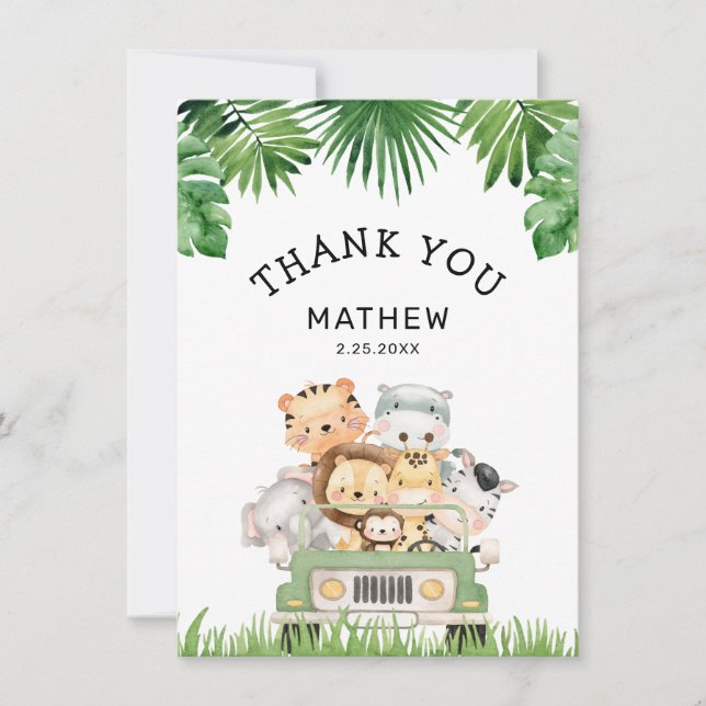 Jungle Boy Baby shower Carte de remerciements plat (Devant)