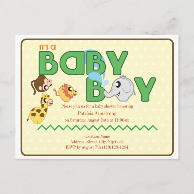 Jungle Boy Baby Shower Postcard Invite (Front)