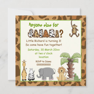 Jungle brown safari kids birthday party invitation