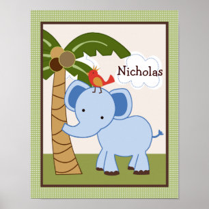 Jungle Buddy Elephant Personalized Art Poster