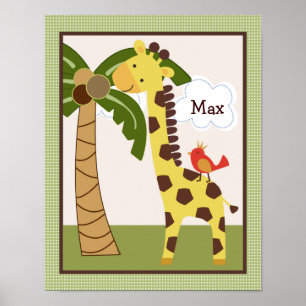 Jungle Buddy Giraffe Personalized Art Poster