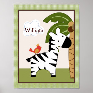 Jungle Buddy Zebra Personalized Art Poster