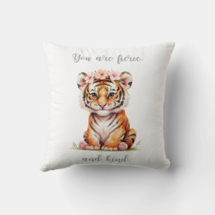 Jungle Cat Lion Tiger Inspirational Watcolor Throw Pillow