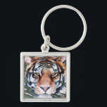 Jungle Cat - Tiger Keychain<br><div class="desc">Jungle Cat I by Jennifer Paxton Parker. This art features a close-up of a stoic tiger in a soft art style. | 164728Z</div>
