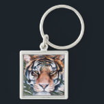 Jungle Cat - Tiger Keychain<br><div class="desc">Jungle Cat I by Jennifer Paxton Parker. This art features a close-up of a stoic tiger in a soft art style. | 164728Z</div>