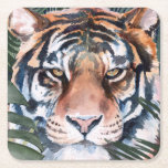 Jungle Cat - Tiger Square Paper Coaster<br><div class="desc">Jungle Cat I by Jennifer Paxton Parker. This art features a close-up of a stoic tiger in a soft art style. | 164728Z</div>