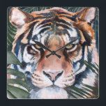 Jungle Cat - Tiger Square Wall Clock<br><div class="desc">Jungle Cat I by Jennifer Paxton Parker. This art features a close-up of a stoic tiger in a soft art style. | 164728Z</div>