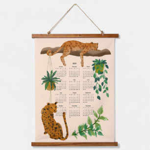 Jungle cats; Leopards and pot plants 2025 calendar Hanging Tapestry