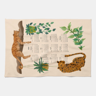 Jungle cats; Leopards and pot plants 2025 calendar Kitchen Towel