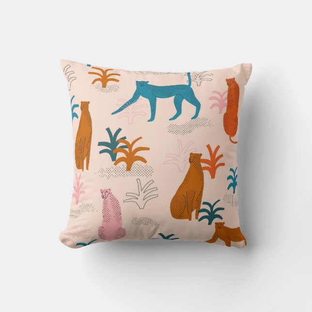 Jungle Cheetah: Funky Tropical Pattern. Throw Pillow (Front)