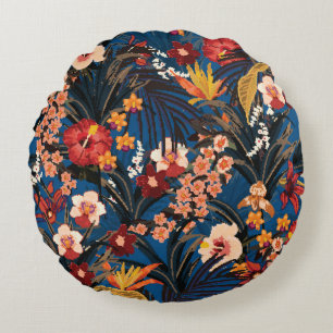 Jungle Chic: Dark Blue Exotic. Round Pillow