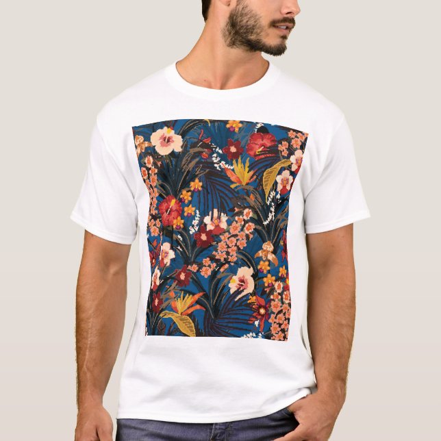 Jungle Chic: Dark Blue Exotic. T-Shirt (Front)