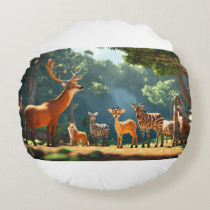 Jungle Council: Voices of the Wild Round Pillow