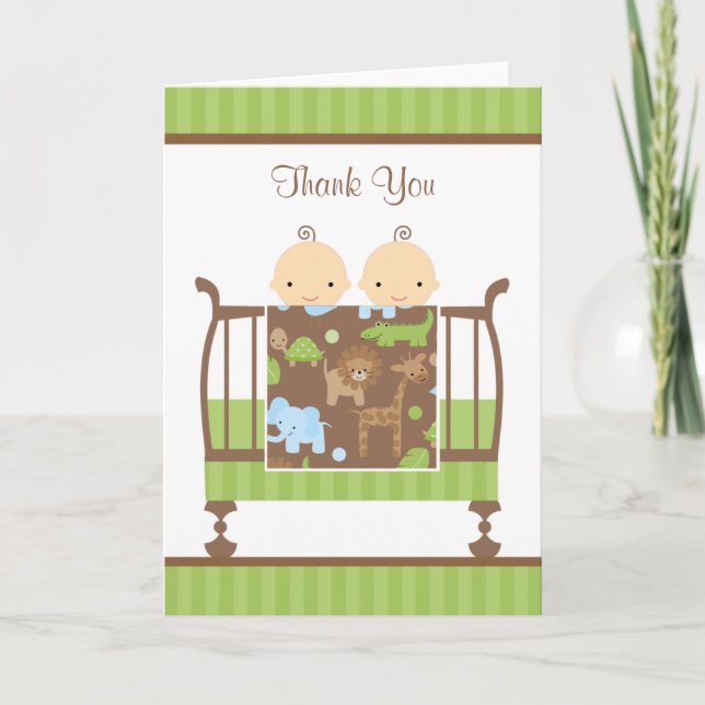 Jungle Crib Twins Note Cards (Front)