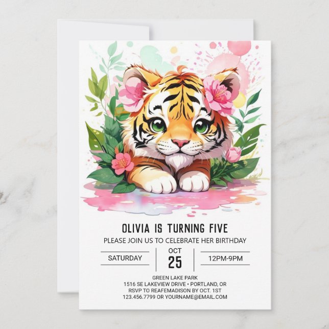 Jungle Custom Tiger Invitation Anniversaire (Devant)