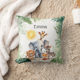 Jungle cute baby animals kid birthday gift nursery throw pillow