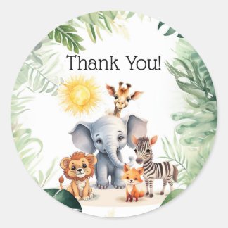 Jungle cute baby animals party thank you gift  classic round sticker