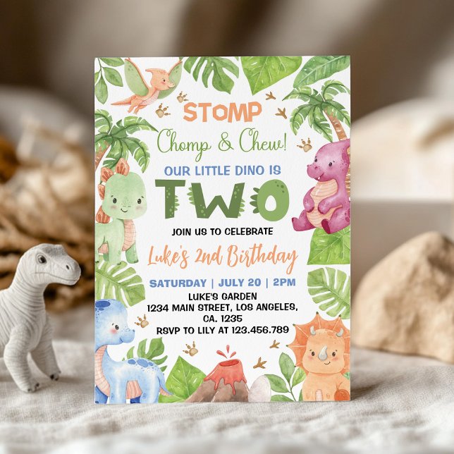 Jungle Dinosaur Cute Boy 2e Invitation d'anniversa (Créateur téléchargé)