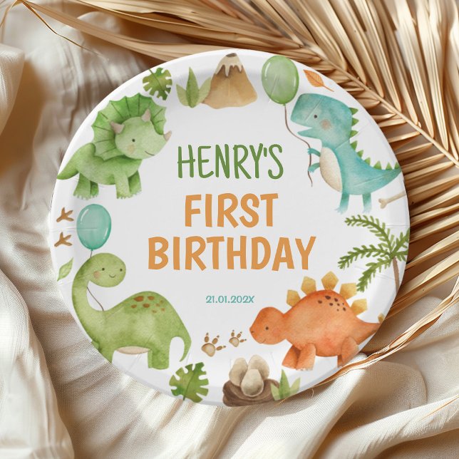 Jungle Dinosaur Cute Boy Birthday Party Paper Plate (Creator Uploaded)